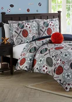 商品League Sports Gray Comforter Set with Basket Ball Pillow and Sports Themed Wall Decals,商家Belk,价格¥434图片