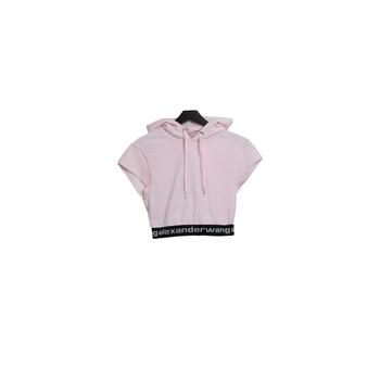alexander wang卫衣, Alexander Wang | Alexander Wang Stretch Corduroy Cap Sleeve Hoodie W/Logo Elastic Pink商品图片 