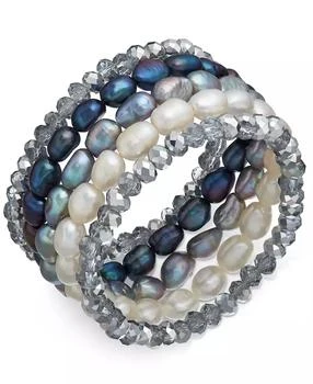 Macy's | 5-Pc. Set White, Gray & Peacock Cultured Freshwater Baroque Pearl (7mm) and Rondel Crystal Stretch Bracelets,商家Macy's,价格¥330