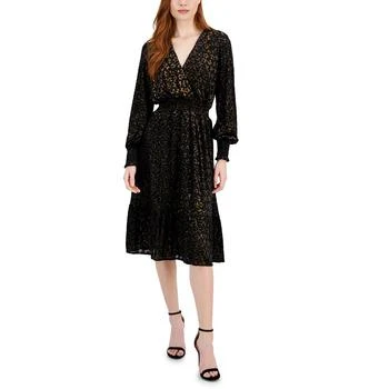 Tahari | Women's Printed Long-Sleeve Faux-Wrap Midi Dress 
