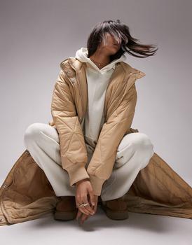 Topshop | Topshop longline quilted hooded puffer jacket in buttermilk商品图片,额外9.5折, 额外九五折