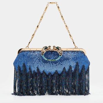 推荐Gucci Blue/Purple Crystal and Satin Fringe Dragon Embellished Evening Bag商品