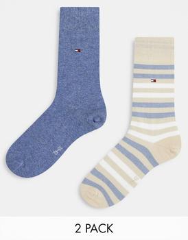 Tommy Hilfiger | Tommy Hilfiger 2 pack socks in cream/blue stripe with flag logo商品图片,