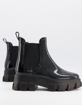 asos design grounded heeled rain boots in black