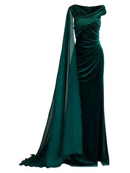 商品Tadashi Shoji | Velvet Chiffon Drape Gown,商家Saks Fifth Avenue,价格¥3761图片