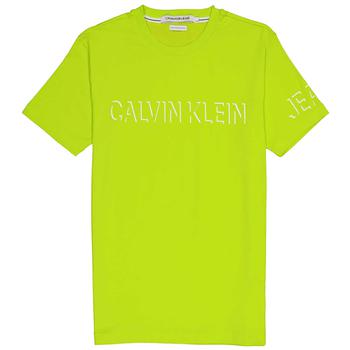 推荐Calvin Klein Mens Yellow Shadow Logo Free Fit Stretch Tee, Size Large商品