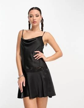 Motel | Motel lace insert satin mini cami dress in black 4.5折