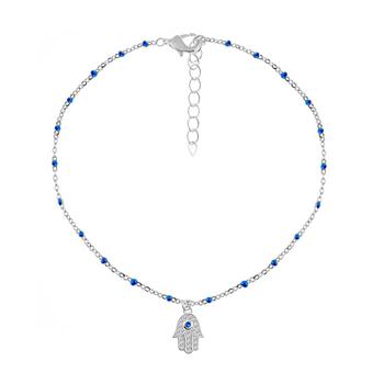 Essentials Jewelry, Essentials | Blue Sapphire & Cubic Zirconia Hamsa Hand Anklet in Silver Plate商品图片 5折×额外7折, 额外七折