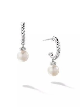 David Yurman | Petite Solari Hoop Drop Earrings in 18K White Gold with Pearls and Pavé Diamonds,商家Saks Fifth Avenue,价格¥7416