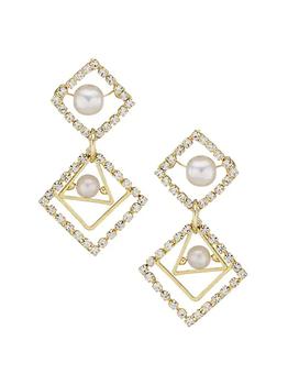 ROSANTICA, ROSANTICA | Zelda Goldtone, Faux Pearl, & Crystal Geometric Drop Earrings商品图片 4.3折