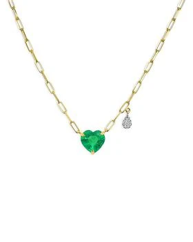 Meira T | 14K White & Yellow Gold Emerald & Diamond Heart Paperclip Link Pendant Necklace, 18",商家Bloomingdale's,价格¥8308