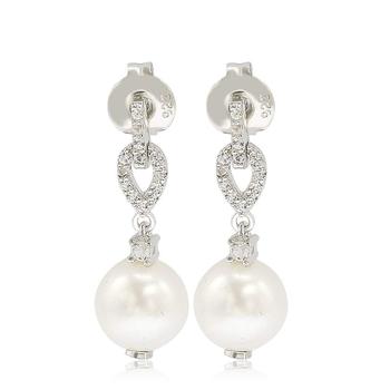 Suzy Levian | Suzy Levian Sterling Silver Pearl & White Sapphire Dangle Earrings商品图片,4.7折