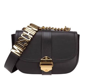 product Moschino Ladies Logo Buckle Black Leather Shoulder Bag image