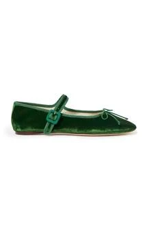 推荐Loeffler Randall - Chiara Velvet Mary Jane Flats - Green - US 8 - Moda Operandi商品