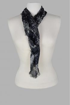 推荐Luxury Scarf   Alexander Mc Queen Thin Black Scarf With White Skull商品