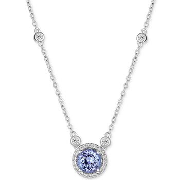 商品Tanzanite (1 ct. t.w.) and White Topaz (1/2 ct. t.w.) 18" Pendant Necklace in Sterling Silver (Also Available In Sapphire & Emerald)图片