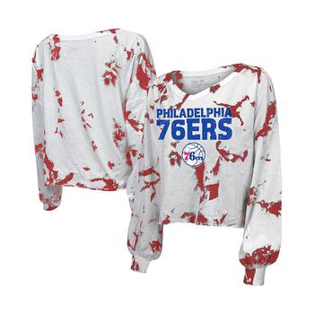 Majestic, Majestic | Women's Threads White and Red Philadelphia 76ers Aquarius Tie-Dye Cropped V-Neck Long Sleeve T-shirt商品图片 7.4折