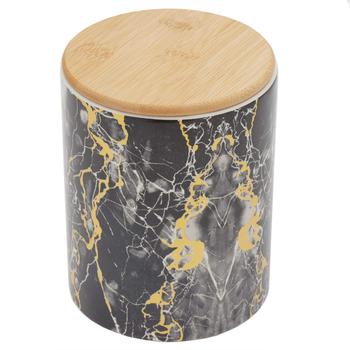 商品Home Basics Marble Like Medium Ceramic Canister with Bamboo Top, Black图片