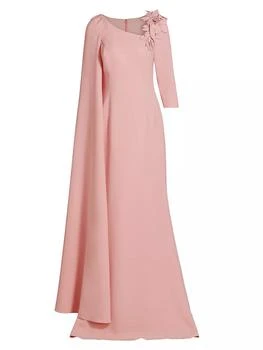Teri Jon | Floral Appliqué Asymmetric Cape Gown,商家Saks Fifth Avenue,价格¥6527
