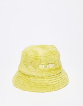 推荐Reclaimed Vintage fluffy texture bucket hat in bright yellow商品
