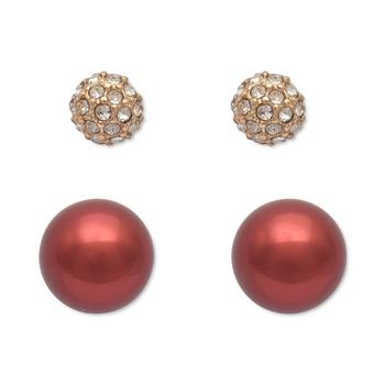 Charter Club | Gold-Tone 2-Pc. Set Pavé Fireball & Colored Imitation Pearl Stud Earrings, Created for Macy's商品图片,4折