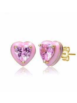 Rachel Glauber | Young Adults/Teens 14k Yellow Gold Plated With Pink Cubic Zirconia And Pink Enamel Heart Stud Earrings,商家Verishop,价格¥265