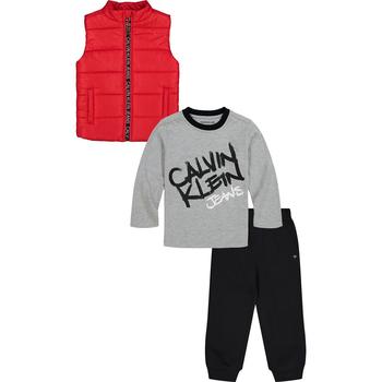 Calvin Klein | Little Boys Logo-Zip Quilted Vest, T-shirt and Fleece Joggers, 3 Piece Set商品图片,6折