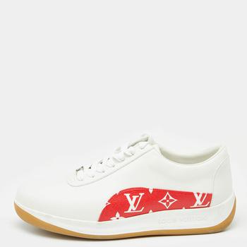 lv男鞋, [二手商品] Louis Vuitton | Louis Vuitton x Supreme White/Red Leather and Monogram Canvas Trim Sport Sneakers Size 41商品图片 7.7折, 满1件减$100, 满减