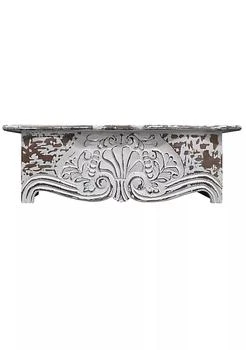 Duna Range | 28 Inch Handcrafted Floating Wall Shelf, Ornate Carved Wood With Engraved Floral Details, Distressed White,商家Belk,价格¥309