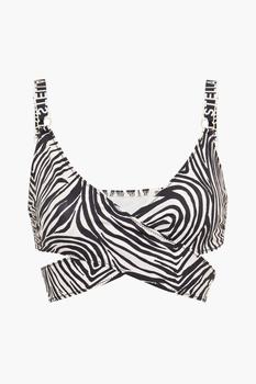 推荐Wrap-effect zebra-print bikini top商品