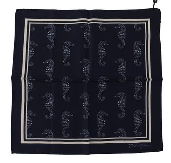 Dolce & Gabbana | Dolce & Gabbana Blue Seahorse DG Printed Square Handkerchief Scarf,商家SEYMAYKA,价格¥899