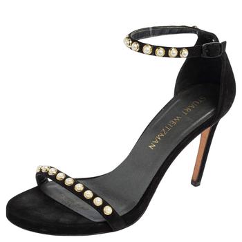 stuart weitzman凉鞋马丁靴, [二手商品] Stuart Weitzman | Stuart Weitzman Black Suede Faux Pearl Embellished Nudist Sandals Size 37.5商品图片 3.2折