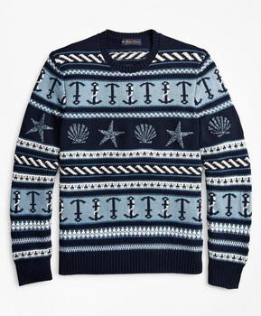 商品Supima® Cotton Nautical Motif Fair Isle Crewneck Sweater图片