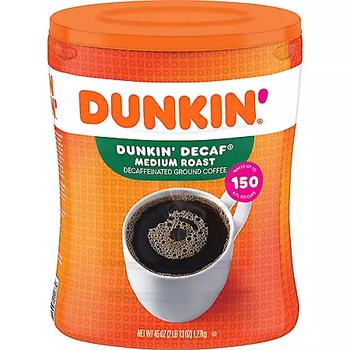 商品Dunkin' Donuts Decaffeinated Ground Coffee, Medium Roast (45 oz.)图片