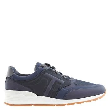 推荐Men's Navy Blue Leather And Fabric Sneakers商�品