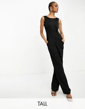 推荐Closet London Tall cowl neck satin jumpsuit in black商品