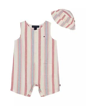 Tommy Hilfiger | Baby Boy 2-Piece Striped Gauze Sleeveless Romper Bucket Hat Set,商家Macy's,价格¥193