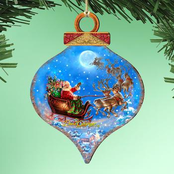 推荐Designocracy Santa-Magical-Flight Wood Ornaments Set of 2 Dona Gelsinger Holiday商品