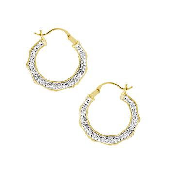 Essentials Jewelry, Essentials | Clear Crystal Pave Bamboo Hoop Earring Gold Plate商品图片 5折×额外7折, 额外七折