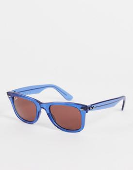 推荐Ray-Ban Wayfarer classic sunglasses with red lens in blue商品