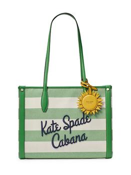kate spade market, Kate Spade | Market Cabana Striped Canvas & Faux-Leather Tote商品图片 4.3折
