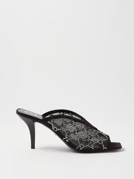 古驰高帮鞋, Gucci | GG 90 crystal-embellished mesh and leather mules商品图片 