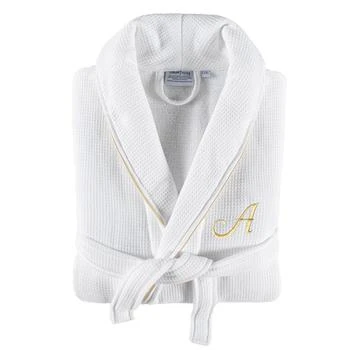Linum Home Textiles | Textiles 100% Turkish Cotton Unisex Personalized Waffle Weave Terry Bathrobe with Satin Piped Trim,商家Macy's,价格¥703