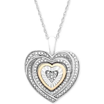 Macy's | Diamond Accent Two-Tone Heart Pendant Necklace in Sterling Silver and 10k Gold,商家Macy's,价格¥755