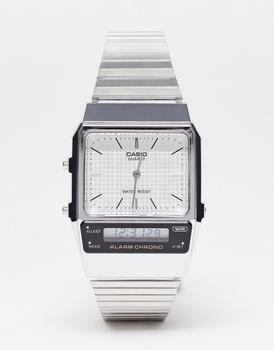 Casio | Casio vintage style watch with grid face in silver Exclusive at ASOS商品图片,