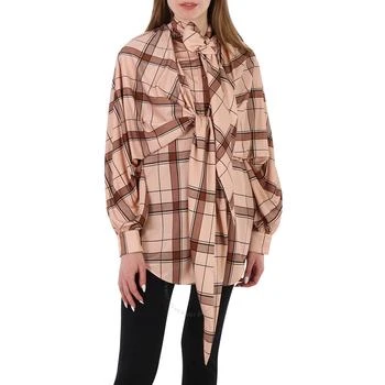 Burberry | Ladies Blush Pink Check Drape Sleeve Silk Shirt,商家Jomashop,价格¥3641