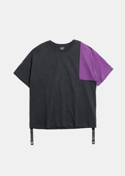 推荐C2H4 Black & Purple Patchwork Logo Print T-Shirt商品