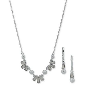 Anne Klein | Silver-Tone Crystal & Imitation Pearl Statement Necklace & Drop Earrings Set 独家减免邮费