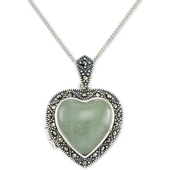 Macy's | Jade (13mm) & Marcasite Heart Locket 18" Pendant Necklace in Sterling Silver,商家Macy's,价格¥1859