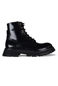 推荐Women's Luxury Boots   Alexander Mc Queen Black Leather Wander Lace Up Ankle Boots商品